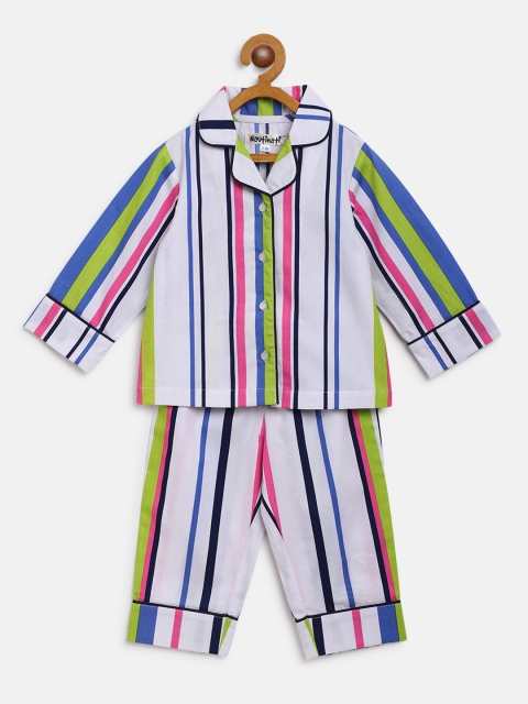 

Nauti Nati Girls White & Navy Blue Striped Night suit