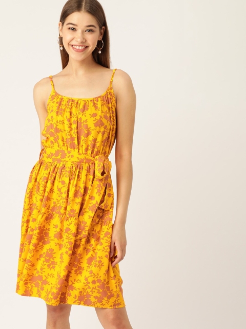 

DressBerry Yellow & Mauve Floral Print Tiered A-Line Sustainable ECOVERO Dress