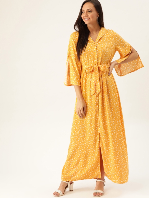 

DressBerry Mustard Yellow & White Floral Print Maxi Sustainable ECOVERO Dress