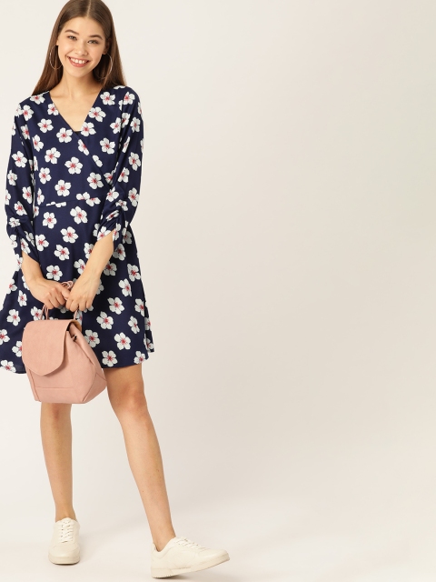 

DressBerry Women Navy Blue & White Floral Printed Wrap Dress
