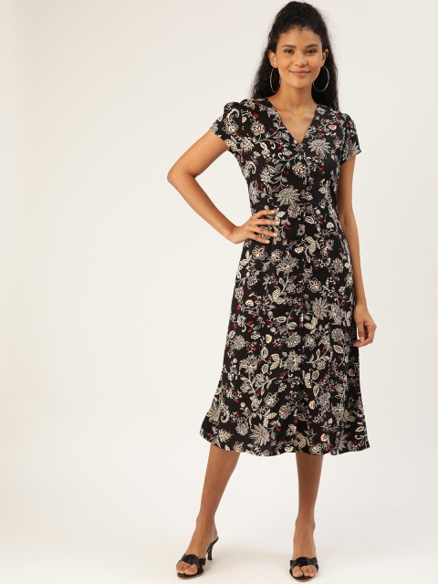 

DressBerry Black & Beige Printed A-Line Sustainable ECOVERO Dress