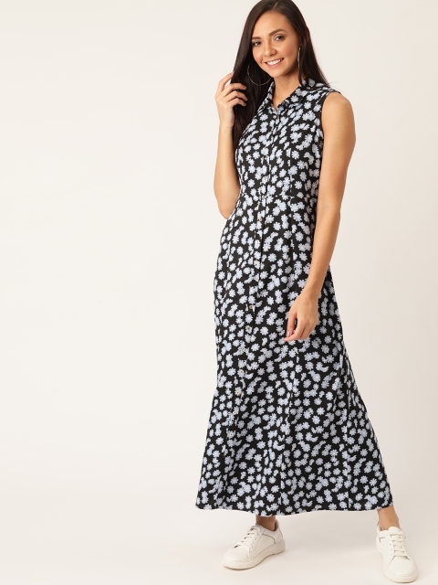 

DressBerry Women Black & Blue Floral Print Shirt Maxi Dress