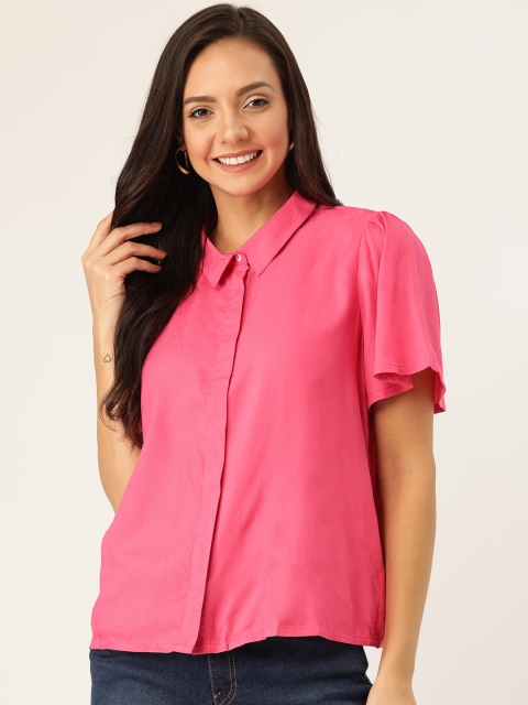 

DressBerry Women Pink Regular Fit Solid Casual Sustainable ECOVERO Shirt