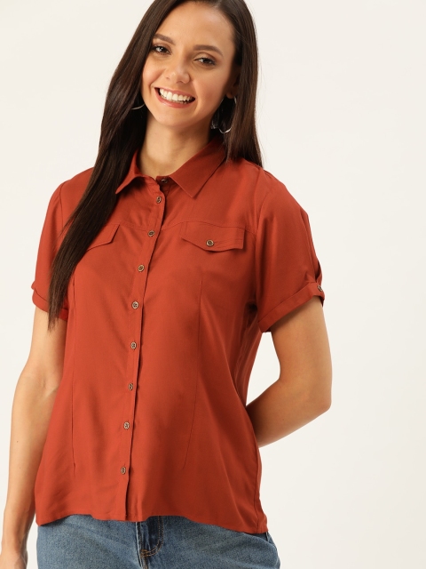 

DressBerry Women Rust Red Regular Fit Solid Casual Sustainable Shirt