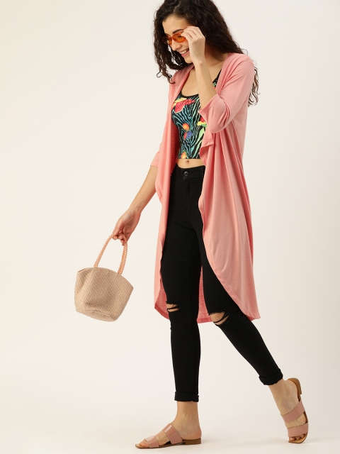

DressBerry Women Coral Pink Solid Open Front Shrug