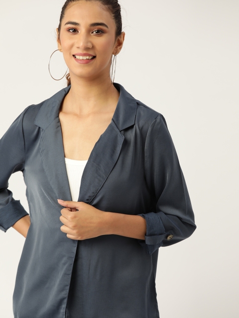 

DressBerry Women Blue Sheen Effect Solid Button Shrug