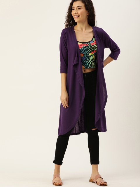 

DressBerry Women Purple Solid Open Front Shrug