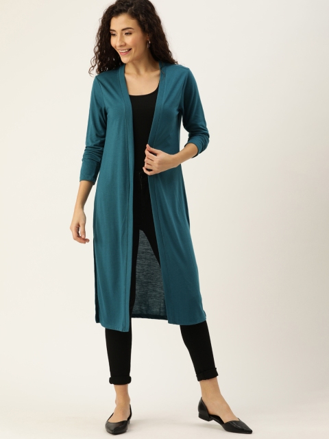 

DressBerry Women Teal Blue Solid Open Front Shrug