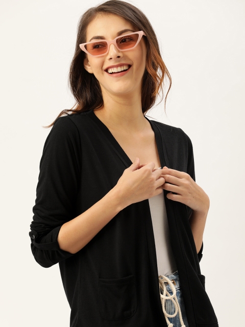 

DressBerry Women Black Solid Open Front Shrug