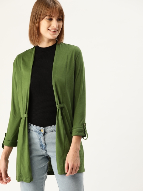 

DressBerry Women Olive Green Solid Open Front Shrug