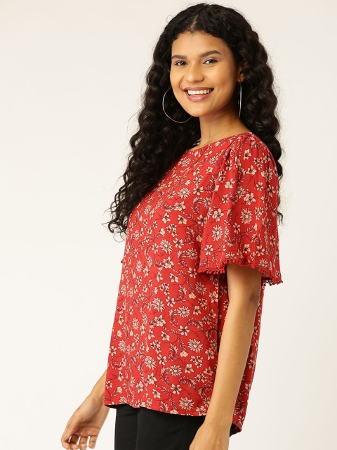

DressBerry Sustainable ECOVERO Women Rust Red & Peach-Coloured Floral Printed Top