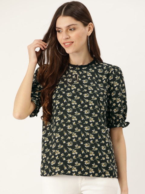 

DressBerry Women Olive Green & White Floral Print Top