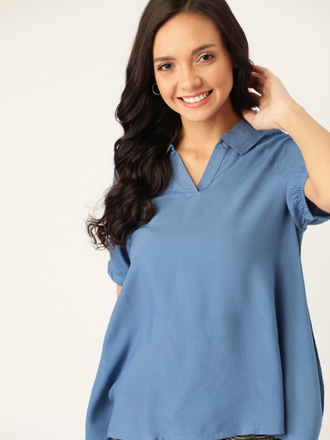

DressBerry Women Blue Sustainable Solid A-Line Top