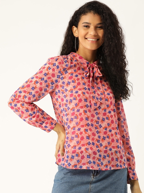 

DressBerry Women Pink & Blue Floral Print Top