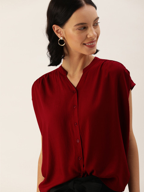

DressBerry Sustainable ECOVERO Women Maroon Solid Top