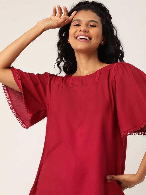 

DressBerry Sustainable ECOVERO Women Red Solid Flared Sleeves Top