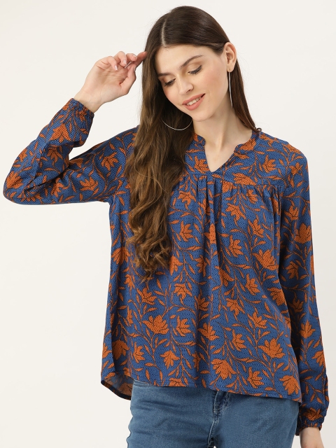 

DressBerry Sustainable ECOVERO Women Blue & Rust Orange Printed Top