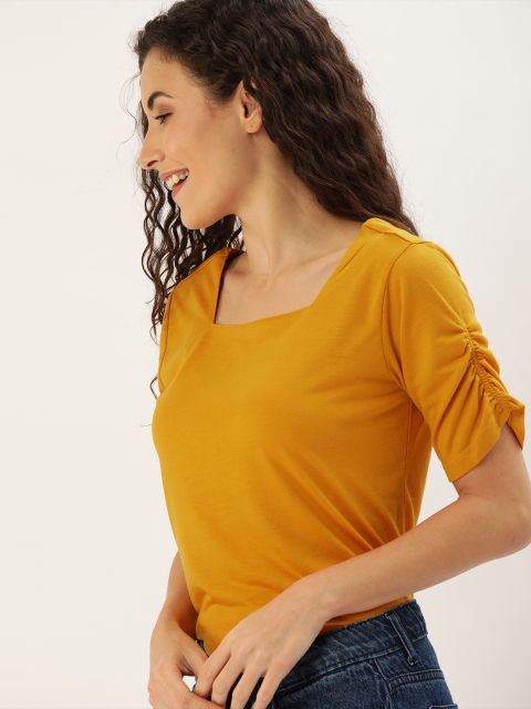 

DressBerry Women Mustard Embroidered Top
