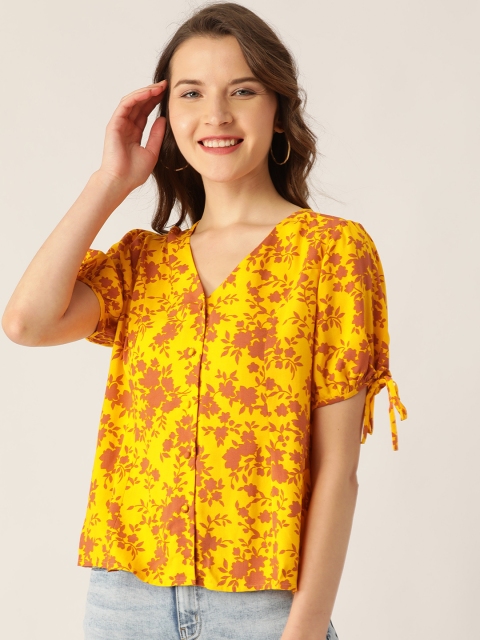 

DressBerry Sustainable ECOVERO Women Yellow & Peach-Coloured Floral Print Top