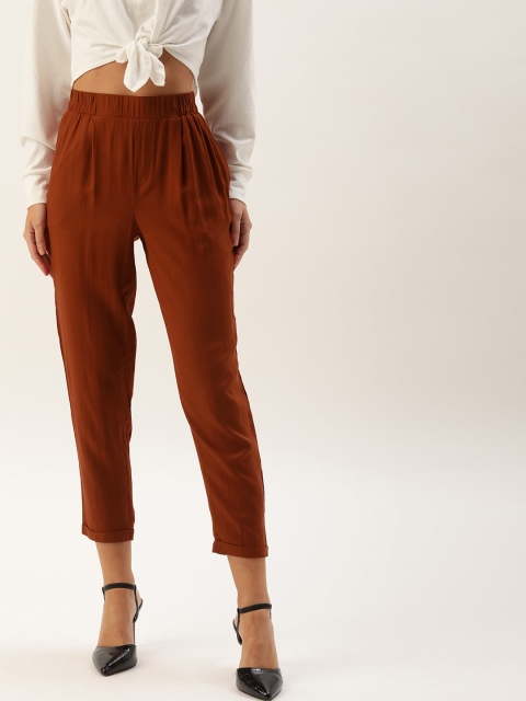 

DressBerry Women Maroon Regular Fit Solid Sustainable Ecovero Peg Trousers