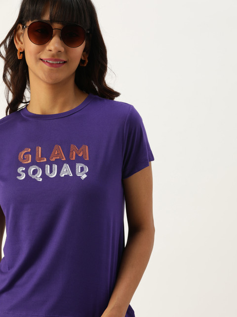 

DressBerry Women Purple Printed Round Neck T-shirt