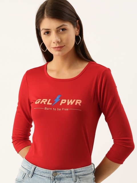 

DressBerry Women Red Printed Round Neck T-shirt