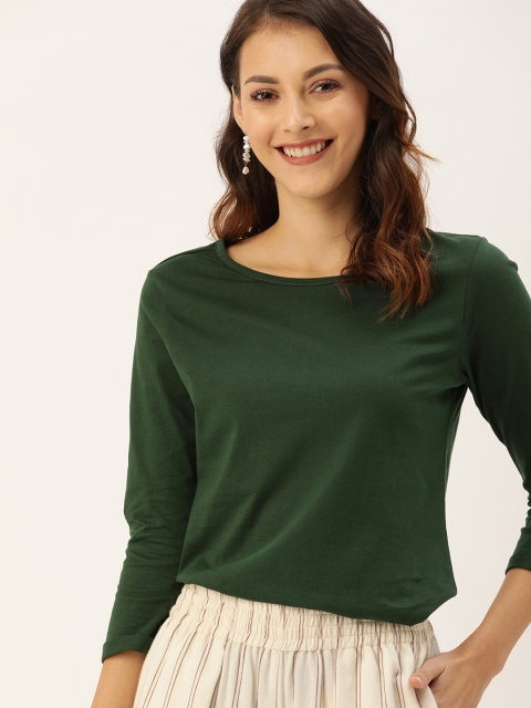 

DressBerry Women Green Solid Round Neck Pure Cotton T-shirt