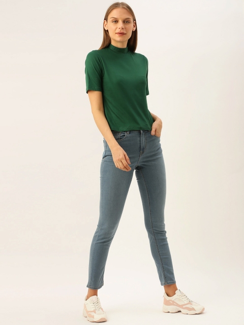 

DressBerry Women Green Solid High Neck T-shirt