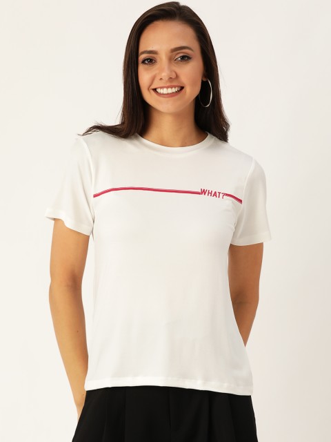 

DressBerry Women White Solid Round Neck T-shirt