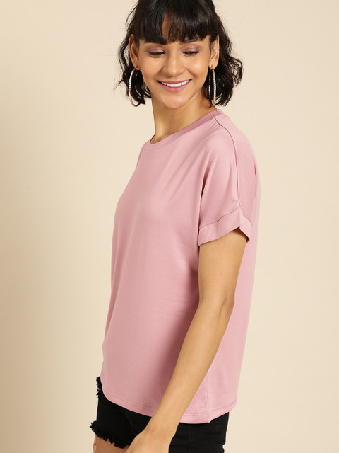 

DressBerry Women Pink Solid Round Neck T-shirt