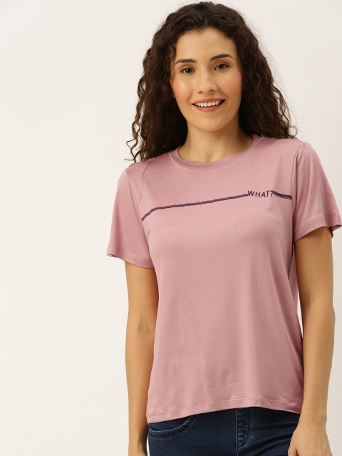 

DressBerry Women Pink Striped Round Neck T-shirt with Print Detail