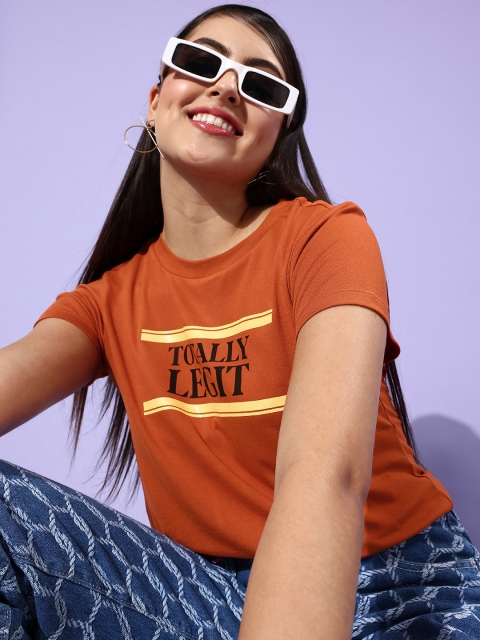 

DressBerry Women Chic Rust Typography Joyful Conversation T-Shirt