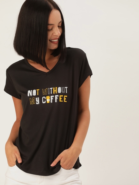 

DressBerry Women Black Printed V-Neck T-shirt