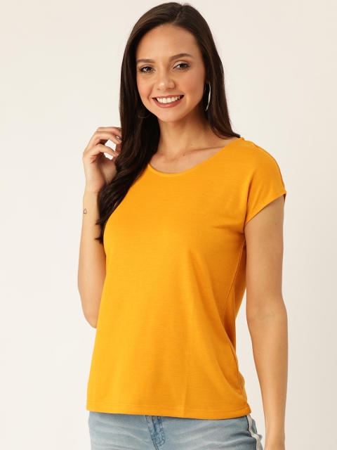 

DressBerry Women Mustard Yellow Solid Round Neck T-shirt