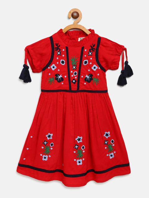 

Bella Moda Girls Red Floral Embroidered Fit & Flare Dress