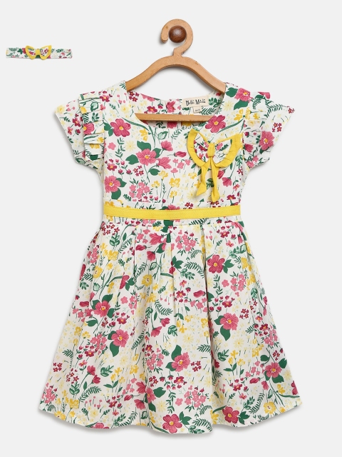 

Bella Moda Girls White & Pink Floral Print Fit & Flare Dress