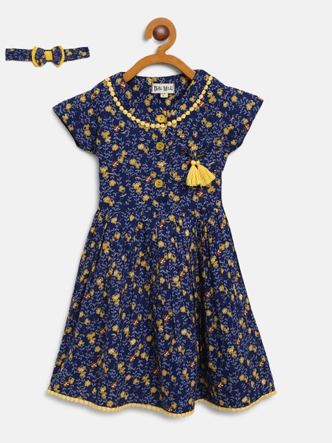 

Bella Moda Girls Navy Blue & Yellow Floral Print Fit & Flare Dress