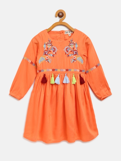 

Bella Moda Girls Orange Floral Embroidered A-Line Dress