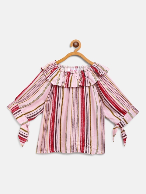 

Bella Moda Girls Pink & Maroon Striped Bardot Top