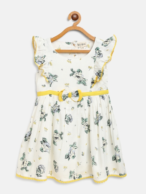 

Bella Moda Girls White & Green Floral Print A-Line Dress with Hairband