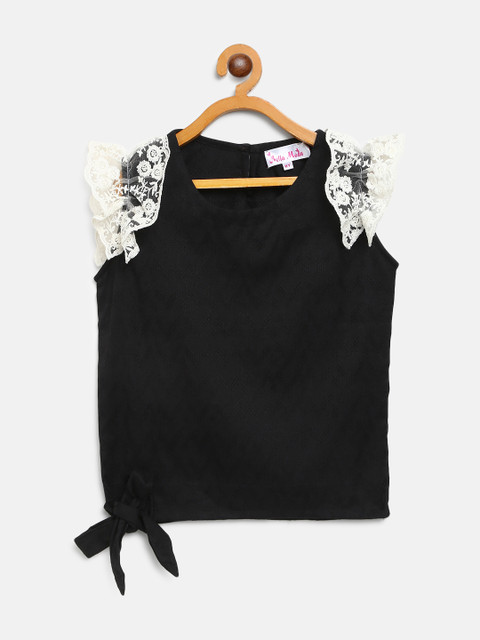 

Bella Moda Girls Black Solid Top with Tie-Up