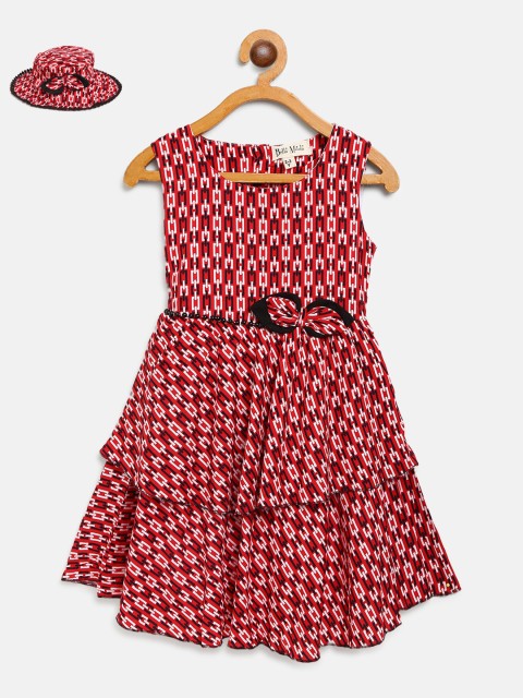 

Bella Moda Girls Red & Black Printed Fit & Flare Dress with Hat