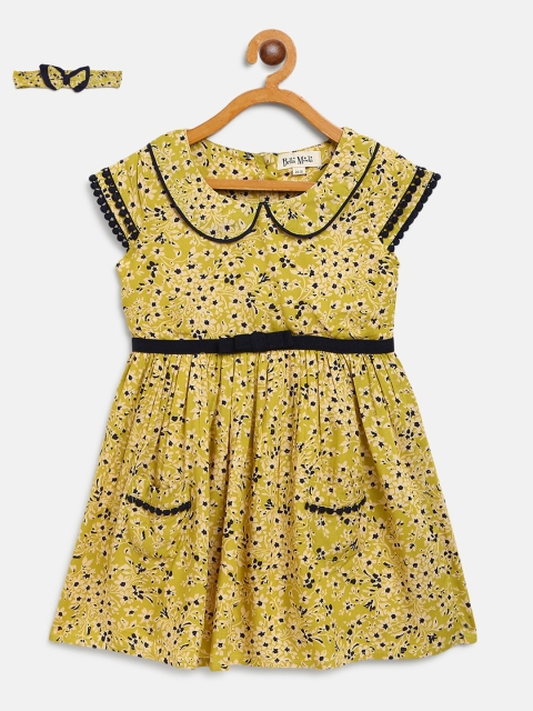 

Bella Moda Girls Lime Green & Black Ditsy Floral Print A-Line Dress with Hairband