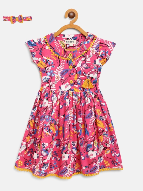 

Bella Moda Girls Pink & White Printed Fit & Flare Dress with Hairband