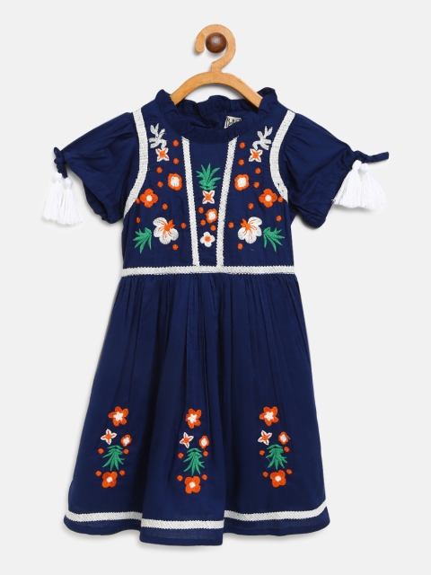 

Bella Moda Girls Navy Blue & White Floral Embroidered Fit & Flare Dress