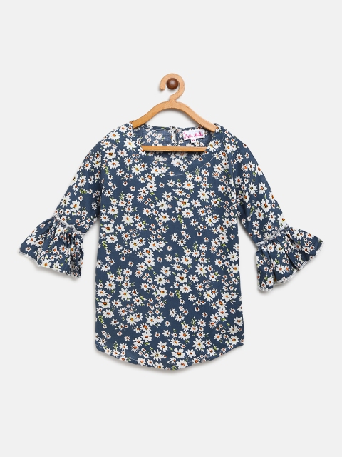

Bella Moda Girls Navy Blue & White Floral Print Top