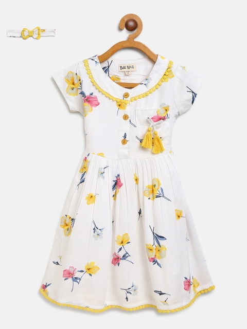 

Bella Moda Girls White & Yellow Floral Print Fit & Flare Dress with Hairband