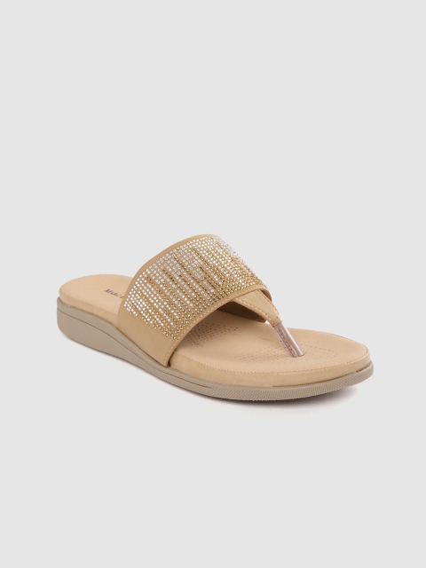 

Marc Loire Women Beige & Silver-Toned Studded Open Toe Flats