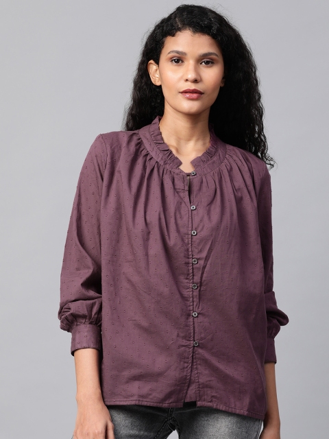 

Roadster Women Purple Dobby Weave Pure Cotton Top
