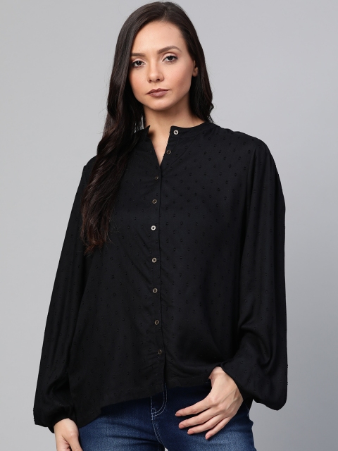 

Roadster Women Black Regular Fit Self Design Casual Shirt